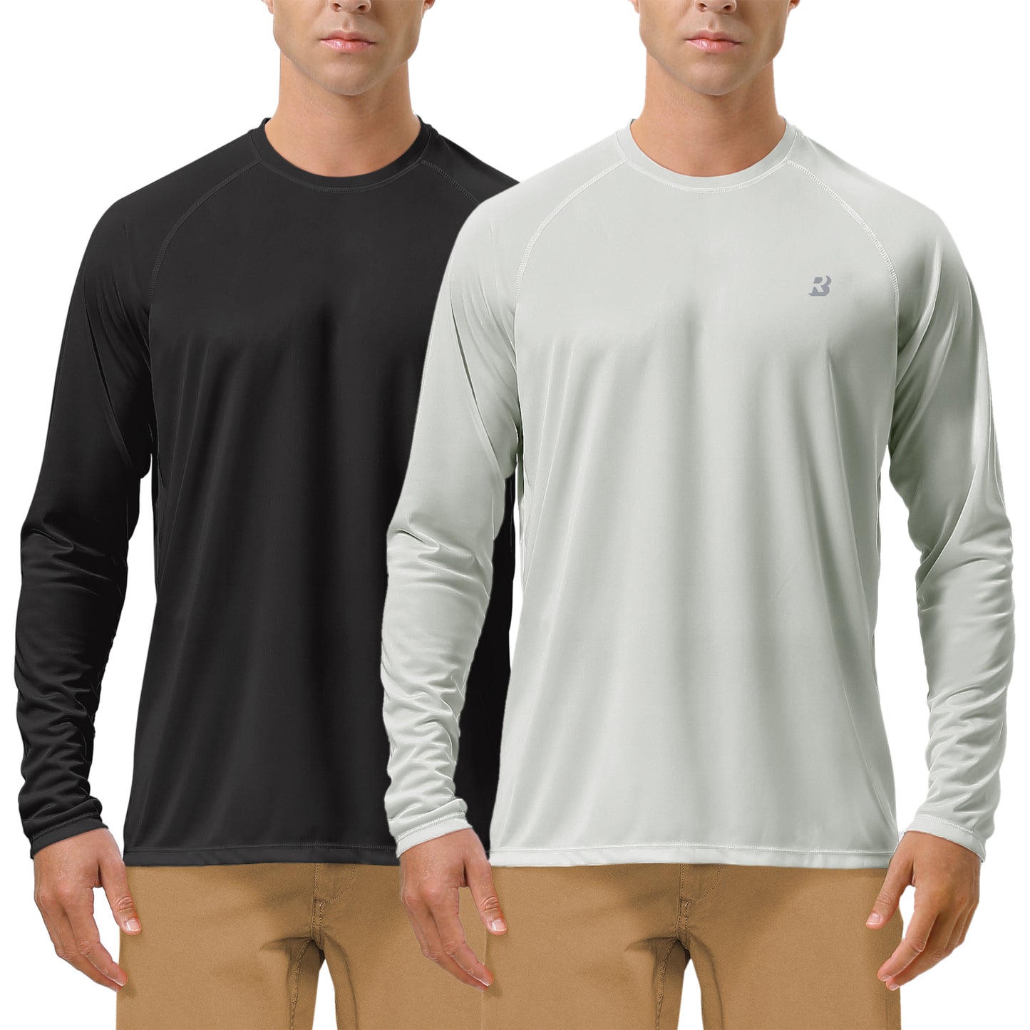 Roadbox Men's 2 Pack UV Sun Protection SPF UPF 50+ Long Sleeve Quick Dry Fishing Shirts Outdoor Rash Guard for Running Hiking Swimming