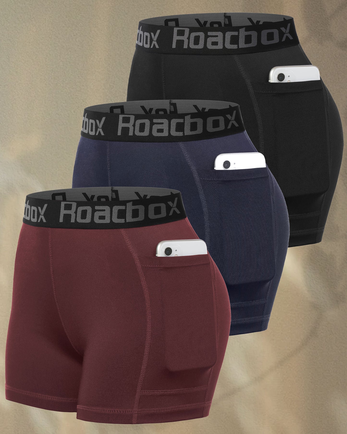 Roadbox 3" Women's Volleyball Spandex Shorts with Pocket/Non-Pocket, 2/3 Pack Compression Shorts for Workout Running Gym Yoga