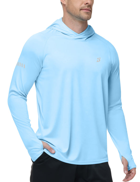 Roadbox Mens UPF 50+ Sun Protection Hoodie, UV Long Sleeve Fishing Shirts, Lightweight Swim Rash Guard for Outdoor Hiking