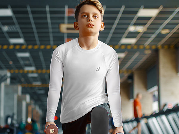 Roadbox Boys Youth Compression Shirts - Long Sleeve Athletic Undershirt Kids Quick Dry Base Layers for Baseball Soccer
