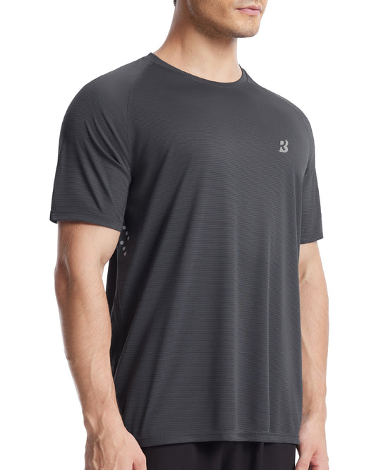 Roadbox Men's UPF 50+ Swim Rash Guard, Short Sleeve UV Sun Protection Workout Athletic Shirts Quick Dry Gym Running Tee Tops