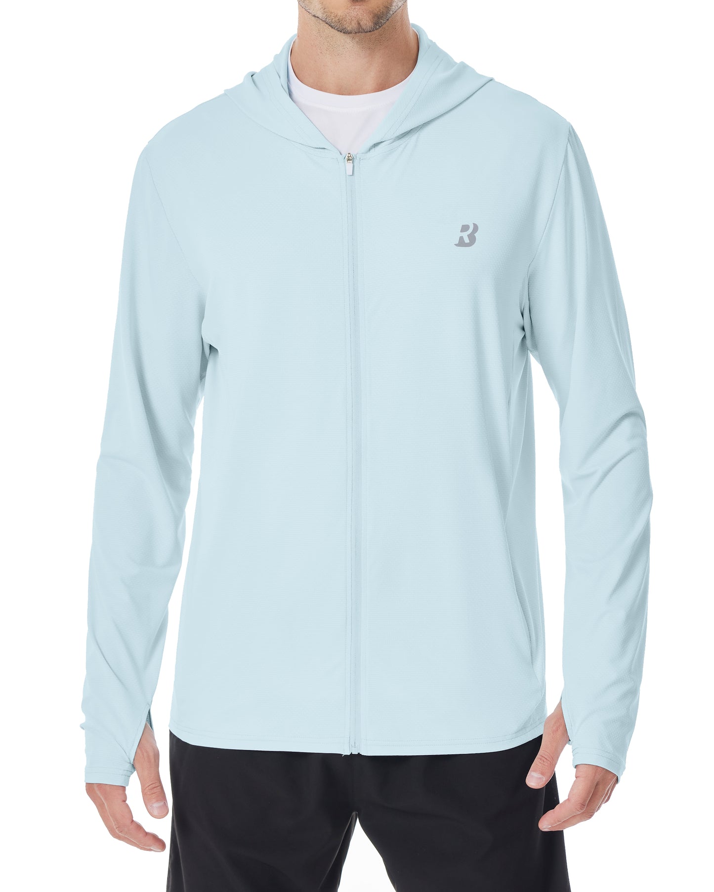 Roadbox Men's UPF 50+ Sun Protection Hoodie Jacket Lightweight Zip Fishing Hiking UV Shirts with Pockets and Thumbholes