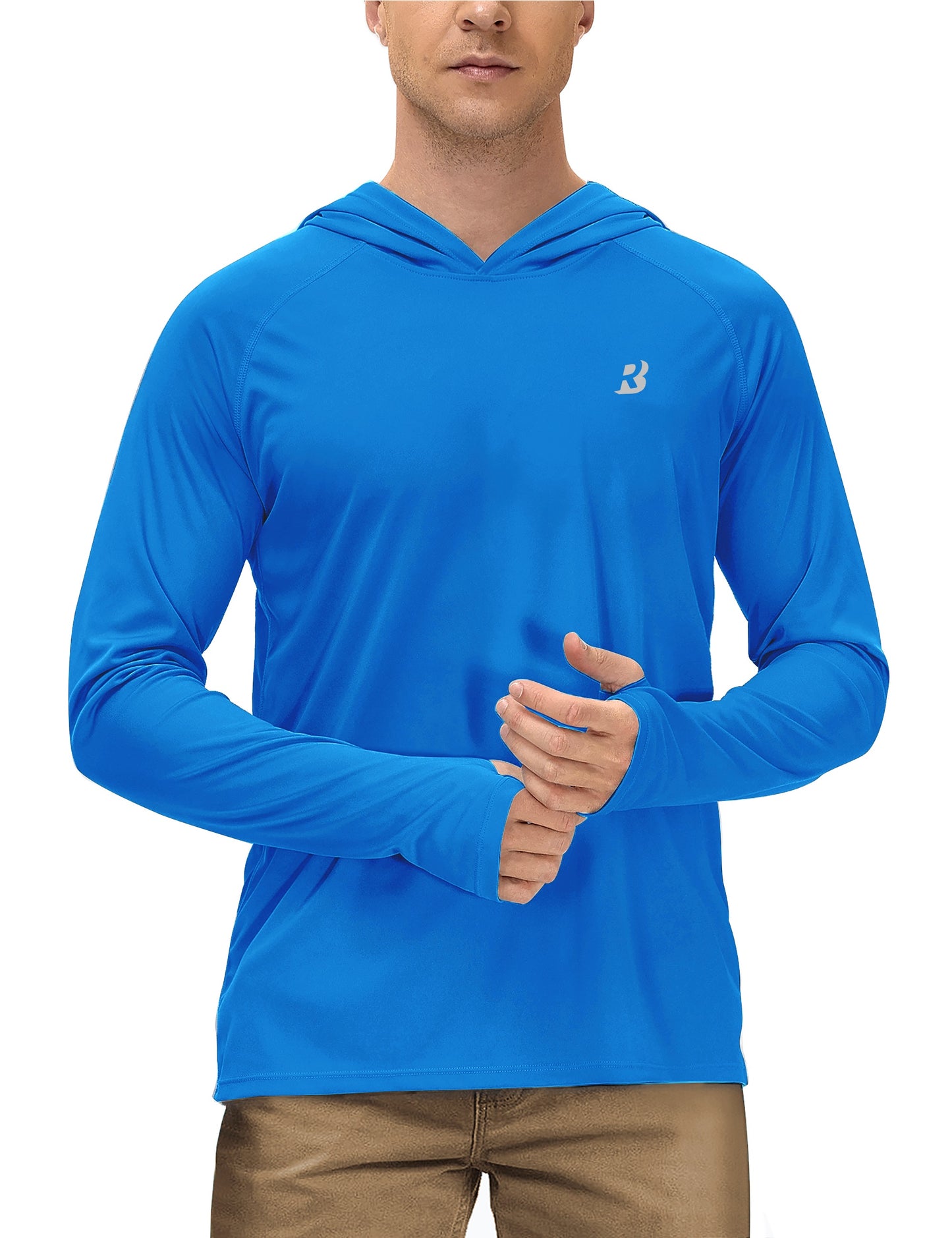 Roadbox Mens UPF 50+ Sun Protection Shirts, Outdoor UV Long Sleeve Fishing Hoodie Shirt for Hiking Running Workout Swimming