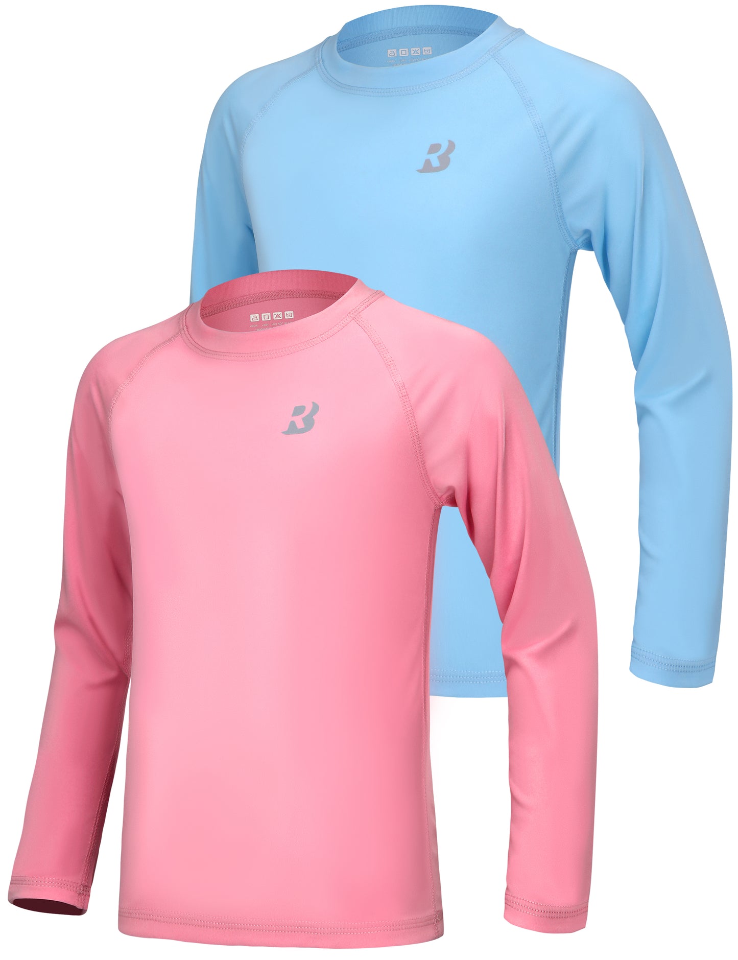 Roadbox Boys UPF 50+ Rash Guard Swim Shirt, 2 Pack Sun Protection Long Sleeve Shirts, Athletic UV Beach Rashguard for Kids