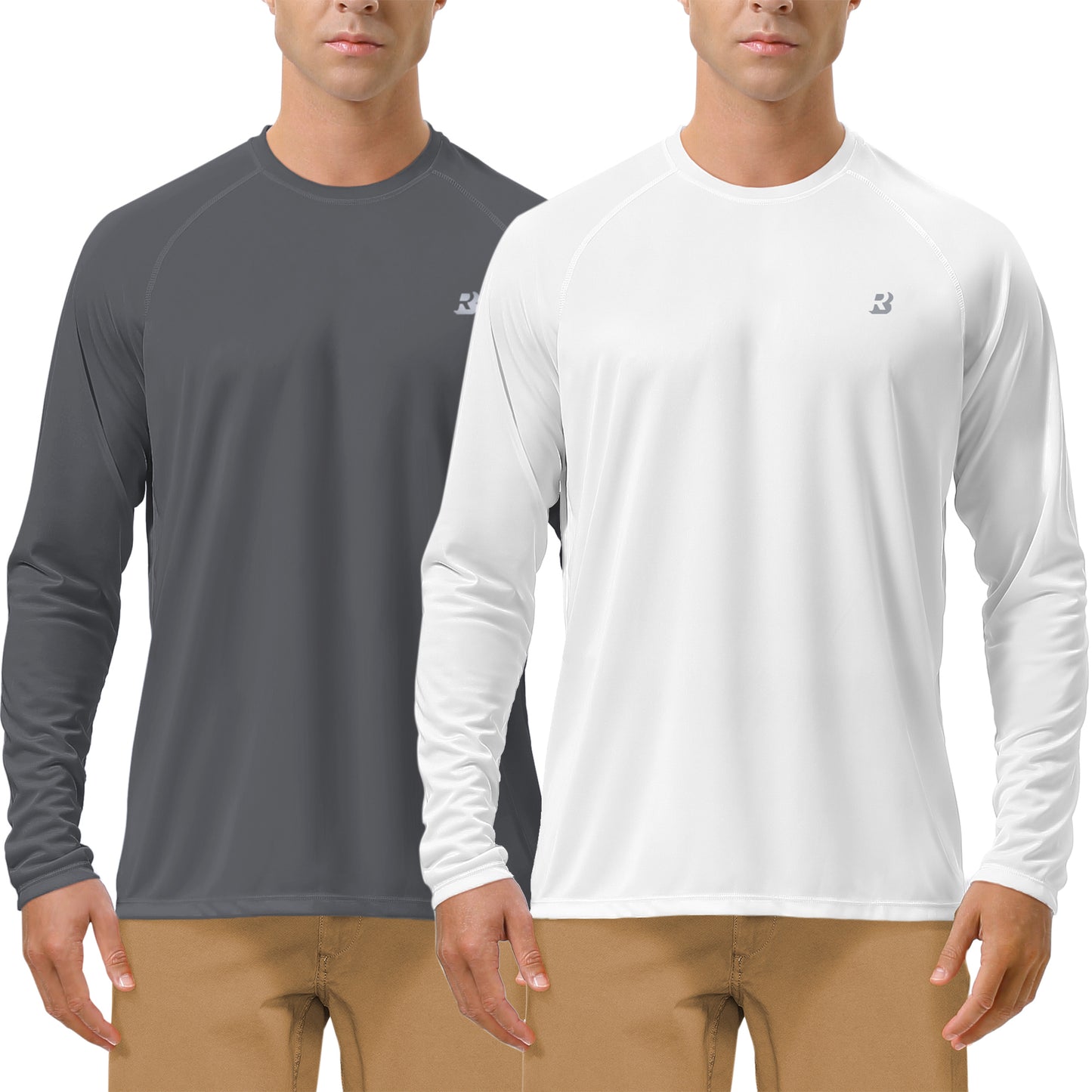 Roadbox Men's 2 Pack UV Sun Protection SPF UPF 50+ Long Sleeve Quick Dry Fishing Shirts Outdoor Rash Guard for Running Hiking Swimming