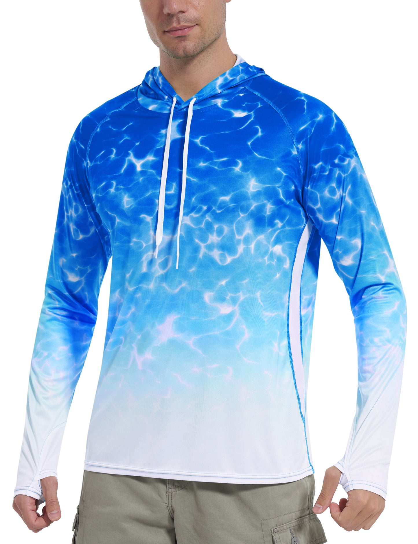 Roadbox Men's UPF 50+ Sun Protection Hoodie Shirts - Outdoor Fishing Long Sleeve Thumbholes T-Shirt Lightweight