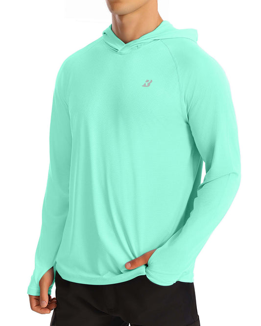 Roadbox UPF 50+ Fishing Shirts for Men, Long Sleeve UV Protection Sun Hoodie, Swim Rash Guard for Hiking Running Workout