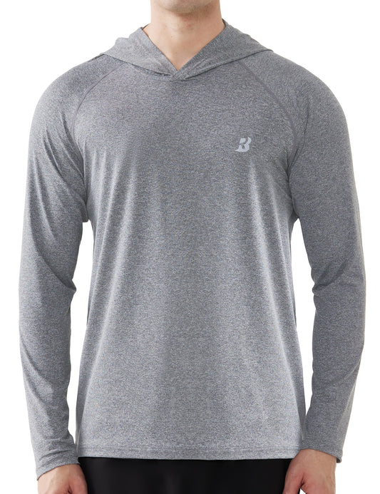 Roadbox Men's UPF 50+ Fishing Shirts, Long Sleeve UV Sun Protection SPF Hoodie, Quick Dry Swim Rash Guard for Outdoor Hiking