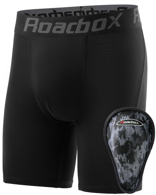 Roadbox Youth Boys Compression Shorts, Kids Spandex Underwear with Protective Cup, Athletic Base Layers for Baseball Football