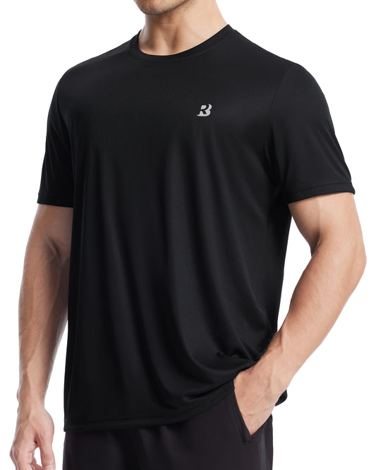 Roadbox Men's UPF 50+ Rash Guard Short Sleeve, Quick Dry UV Sun Protection SPF Athletic Swim Shirts for Workout Running Gym