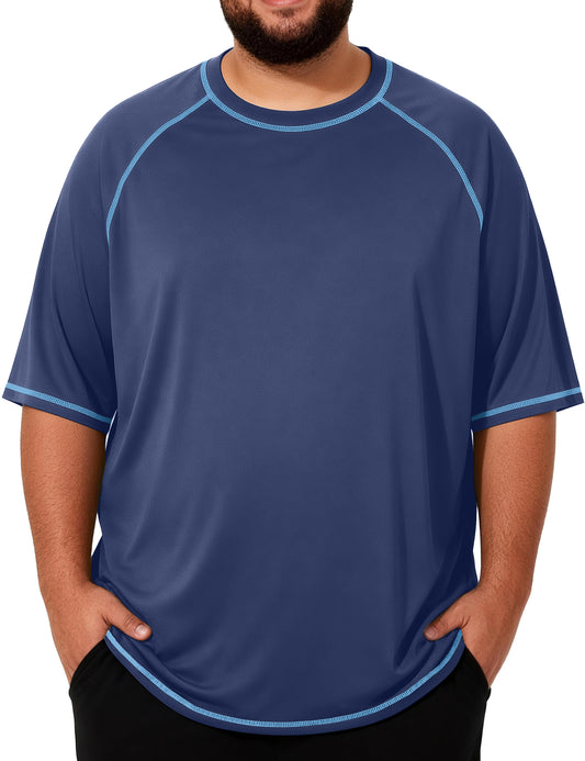 Roadbox Mens Big and Tall Swim Shirt, UPF 50+ Short Sleeve Rash Guard, UV Sun Protection Quick Dry Water T-Shirts for Beach