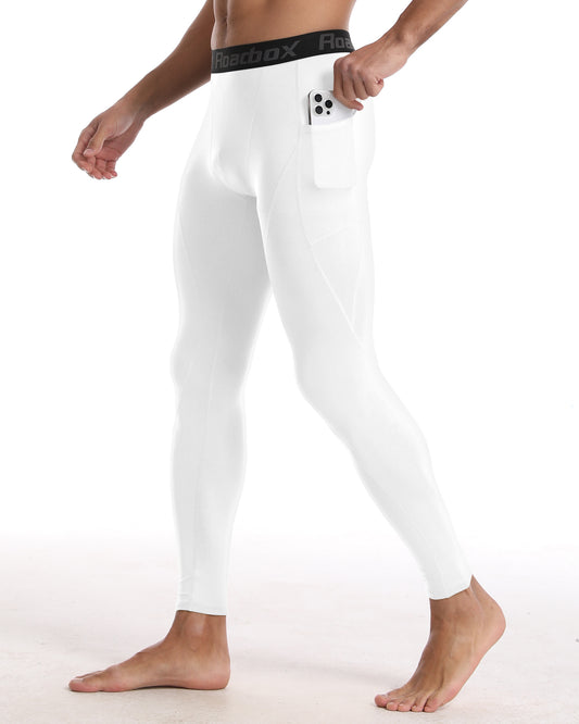 Roadbox 1 or 2 Pack Compression Pants Men, Running Workout Leggings with Pockets, Gym Basketball Athletic Tights Base Layer