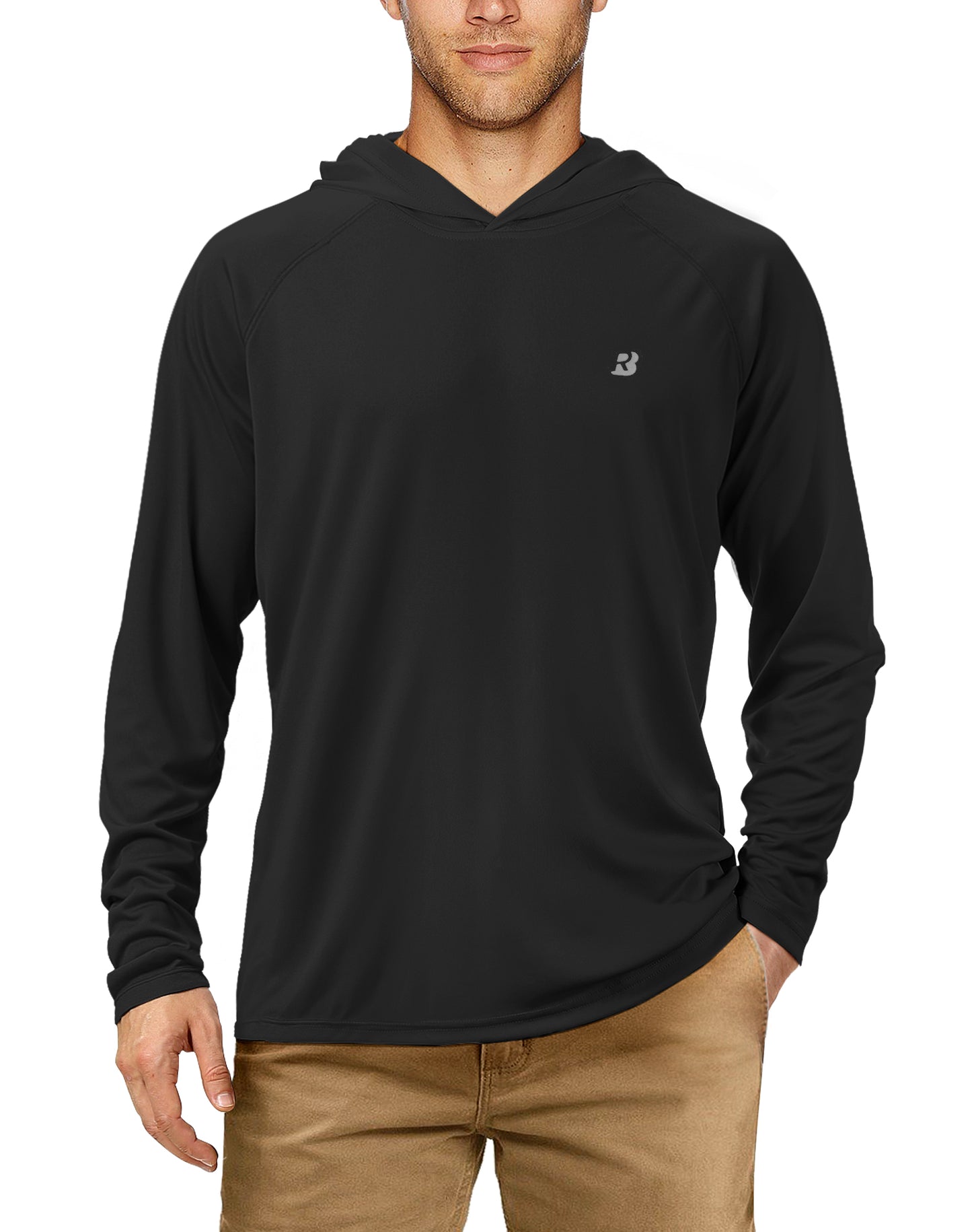 Roadbox Men's UPF 50+ Sun Protection Long Sleeve Hoodie Shirt Outdoor UV Fishing Shirts for Workout, Running, Fishing, Hiking