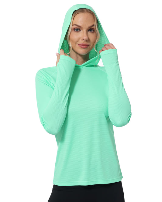 Roadbox Women's Sun Protection Hoodie UPF 50+ Long Sleeve Hiking Fishing Hooded Shirt, UV Rash Guard for Women