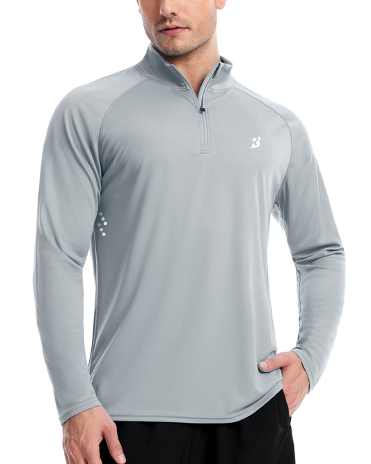 Roadbox Men's UPF 50+ UV Sun Protection Shirts, 1/4 Zip Athletic Pullover Long Sleeve, Running Fishing Rash Guard T-Shirt