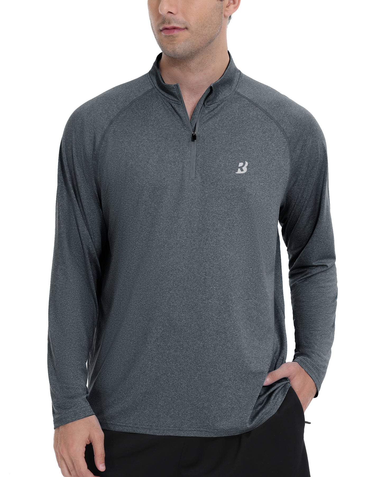 Roadbox Quarter Zip Pullover Men Sun Shirts, Running Workout Long Sleeve UV Shirt, UPF 50+ Quick Dry Athletic Rash Guard