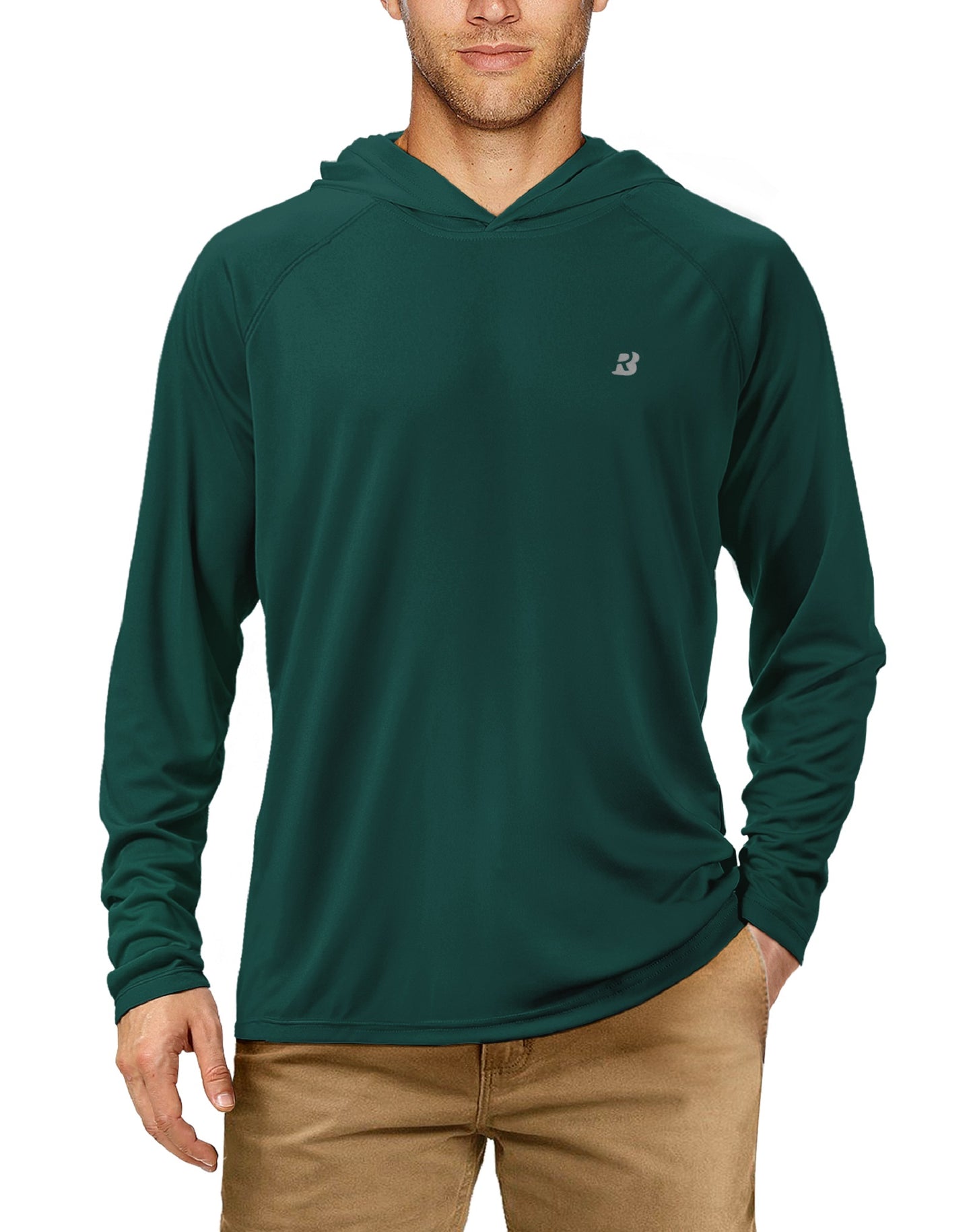 Roadbox Men's Sun Protection Long Sleeve Hoodie UPF 50+ Outdoor UV Fishing Shirts for Workout, Running, Fishing, Hiking