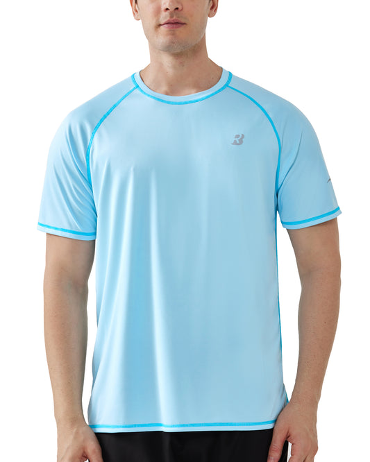 Roadbox Men's UPF 50+ Swim Shirts, Short Sleeve UV Sun Protection Rash Guard T-Shirt, Quick Dry Water Surfing Beach Tees