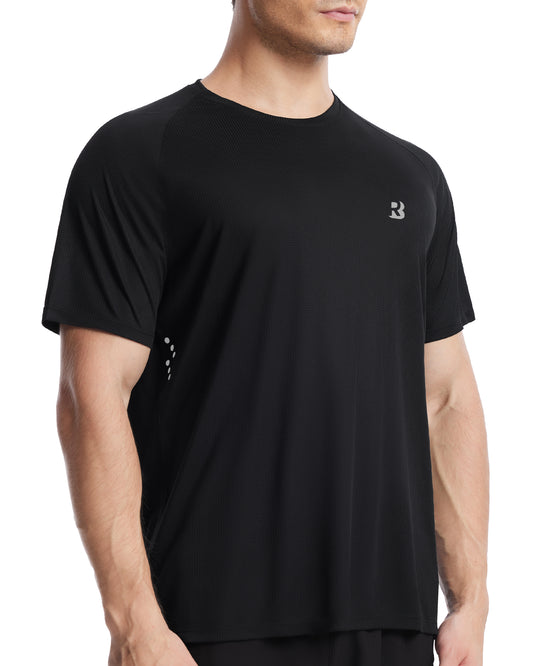Roadbox Men's UPF 50+ Swim Rash Guard, Short Sleeve UV Sun Protection Workout Athletic Shirts Quick Dry Gym Running Tee Tops