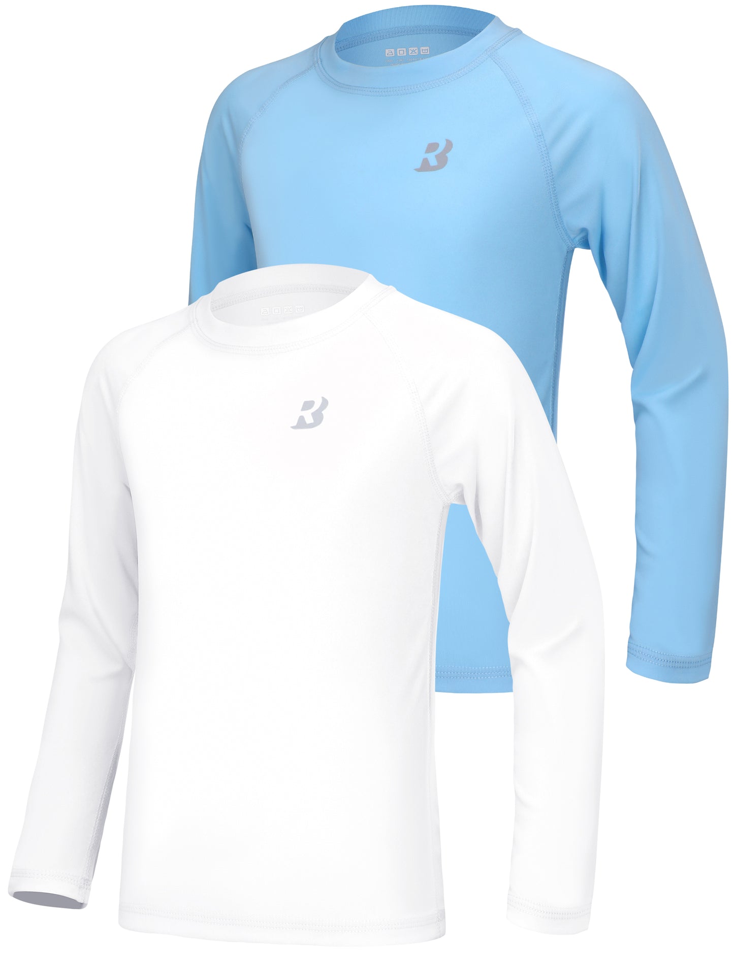 Roadbox Boys UPF 50+ Rash Guard Swim Shirt, 2 Pack Sun Protection Long Sleeve Shirts, Athletic UV Beach Rashguard for Kids