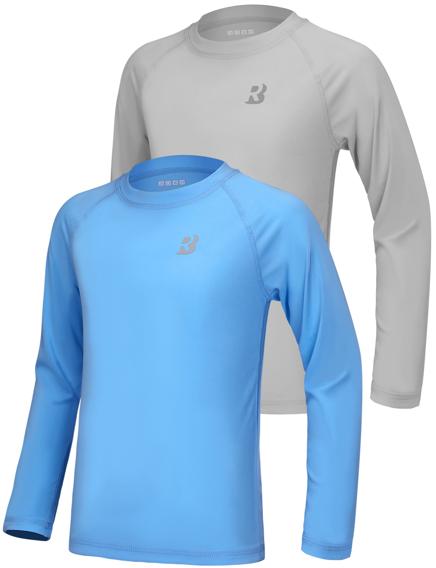 Roadbox Boys UPF 50+ Rash Guard Swim Shirt, 2 Pack Sun Protection Long Sleeve Shirts, Athletic UV Beach Rashguard for Kids