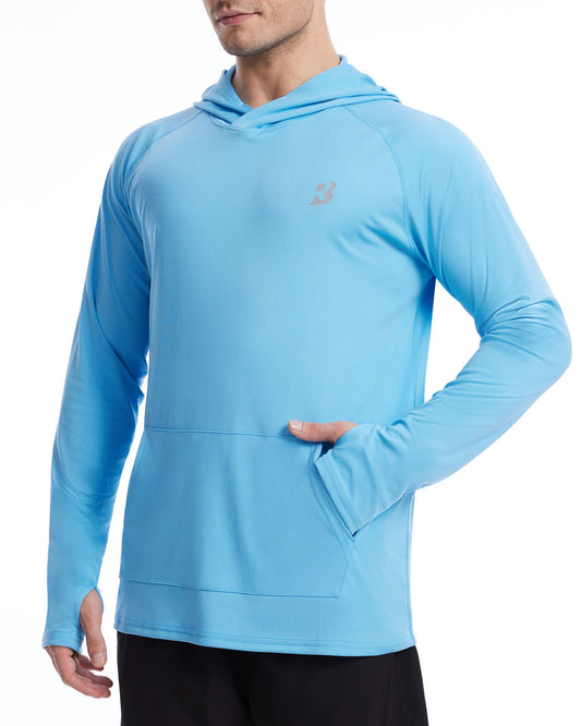 Roadbox Men's UPF 50+ Sun Hoodie Shirts, UV Protection Fishing Shirt with Pocket, Swim Hiking Rash Guard Long Sleeve Hoodies