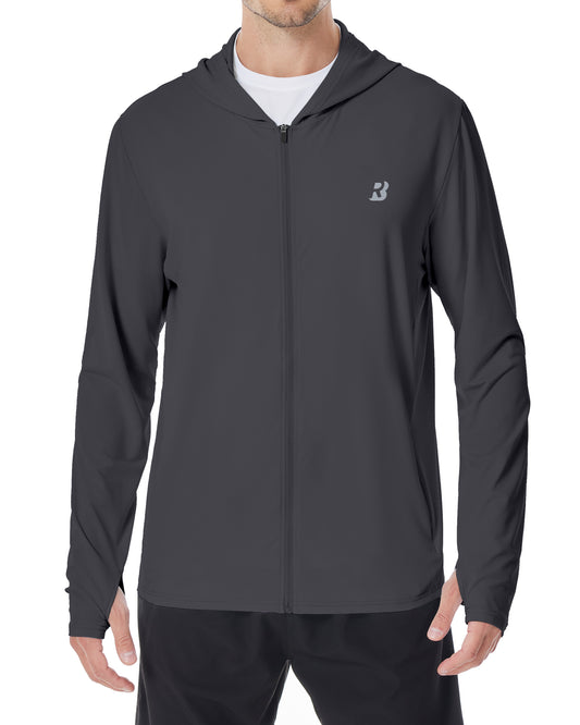Roadbox Men's UPF 50+ Sun Protection Hoodie Jacket Lightweight Zip Fishing Hiking UV Shirts with Pockets and Thumbholes