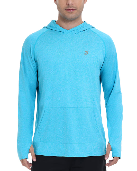 Roadbox UPF 50+ Mens Long Sleeve Fishing Shirts, Sun Protection Athletic Hoodies with Pocket, Outdoor Running Rash Guard