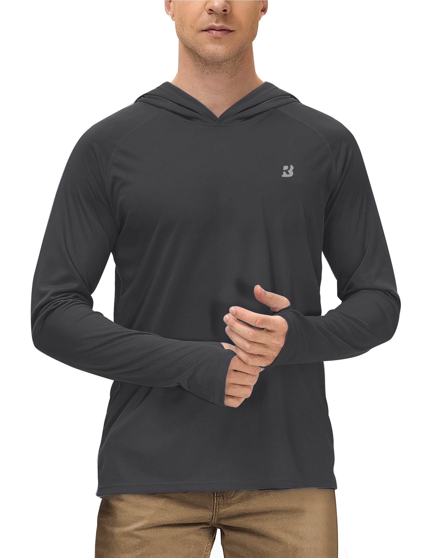 Roadbox Mens UPF 50+ Sun Protection Shirts, Outdoor UV Long Sleeve Fishing Hoodie Shirt for Hiking Running Workout Swimming