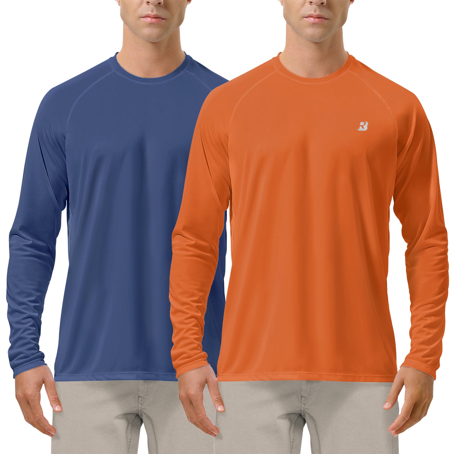Roadbox Men's 2 Pack UV Sun Protection SPF UPF 50+ Long Sleeve Quick Dry Fishing Shirts Outdoor Rash Guard for Running Hiking Swimming