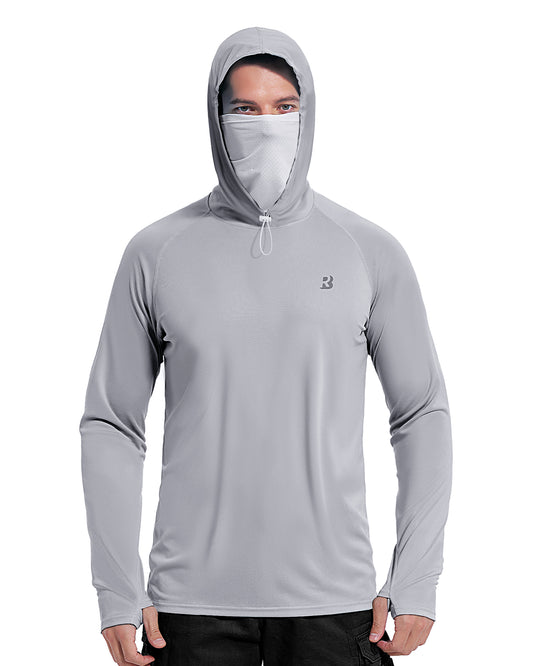 Roadbox Mens Waterproof UPF 50+ Fishing Hoodie Shirt with Mesh Face Mask - Long Sleeve UV Sun Protection Thumbholes Diving Rash Guard for Outdoor Hiking Fishing