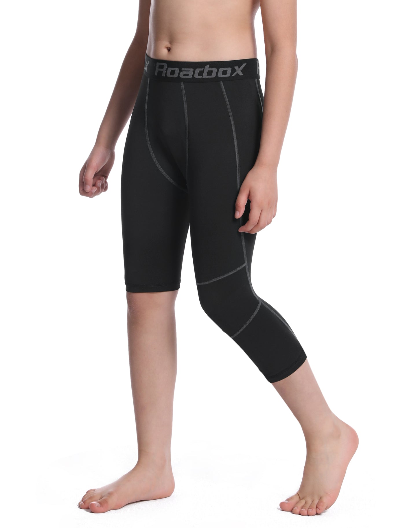 Roadbox Boys One Leg 3/4 Compression Pants 2 Pack - Basketball Tights for Gym Athletic Base Layer Leggings