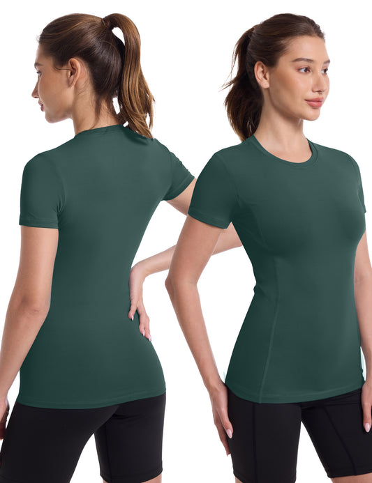Roadbox Women's Compression Shirt, Slim Fit Short Sleeve Athletic Top, Workout Undershirt for Gym and Yoga