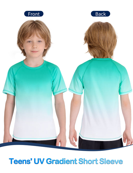 Roadbox Boys Rash Guard Short Sleeve, Swim Shirt UPF 50+ Sun Protection, Quick Dry Kids Rashguard Water Shirt for Surf Beach