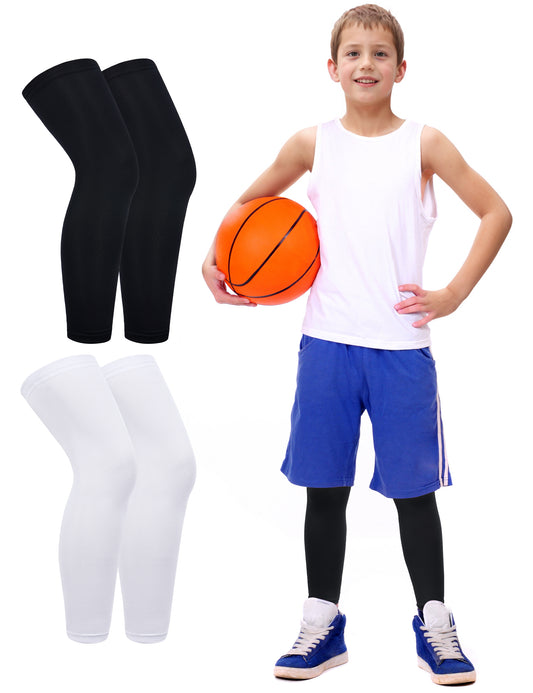 Roadbox Kids Long Leg Sleeve, 2 Pairs Non-Slip Protection Knee Compression Leg Sleeves for Youth Boy Girl Basketball Football