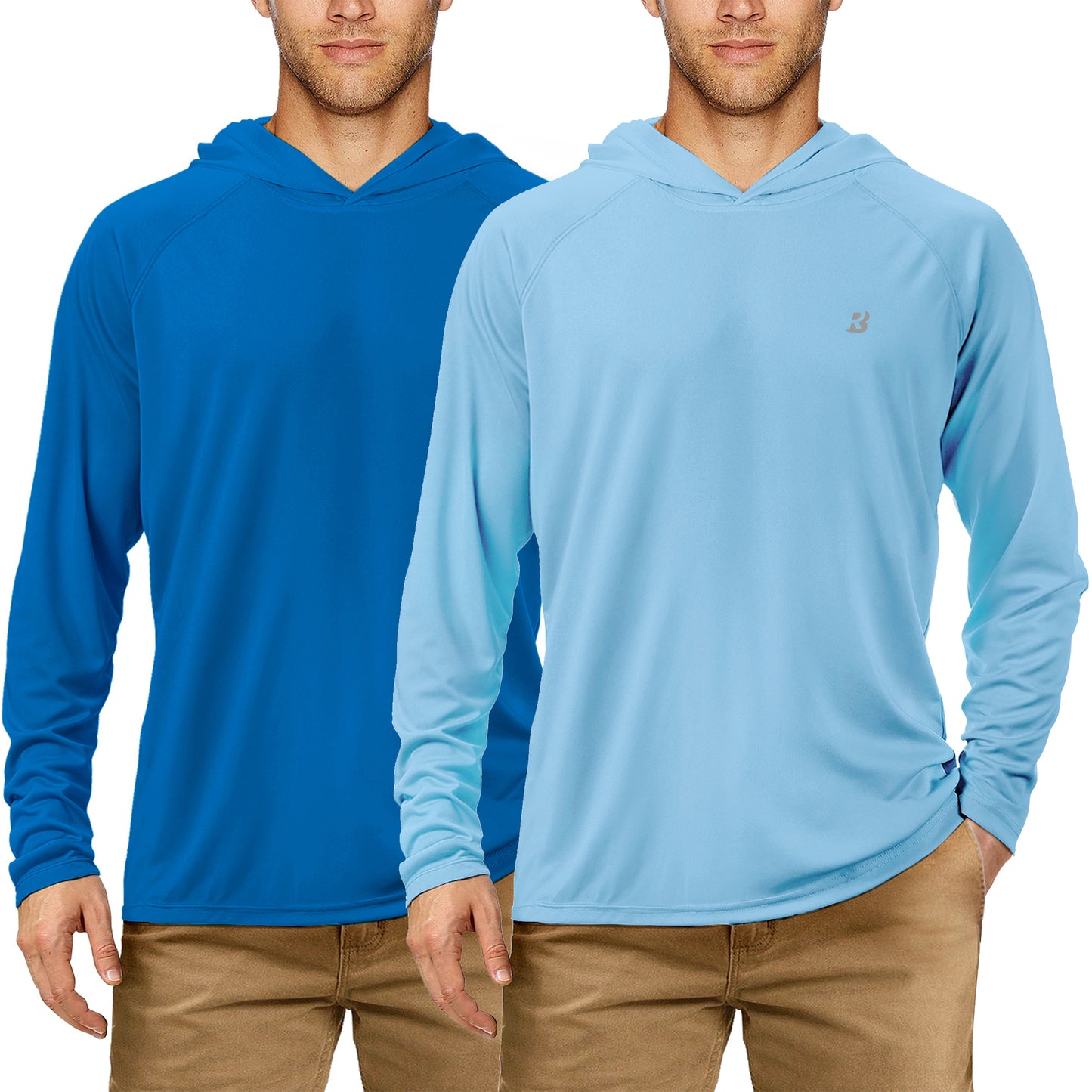 Roadbox 2 Pack UPF 50+ Fishing Shirts for Men Long Sleeve Sun Protection Hoodie Lightweight Outdoor UV Hiking Shirts