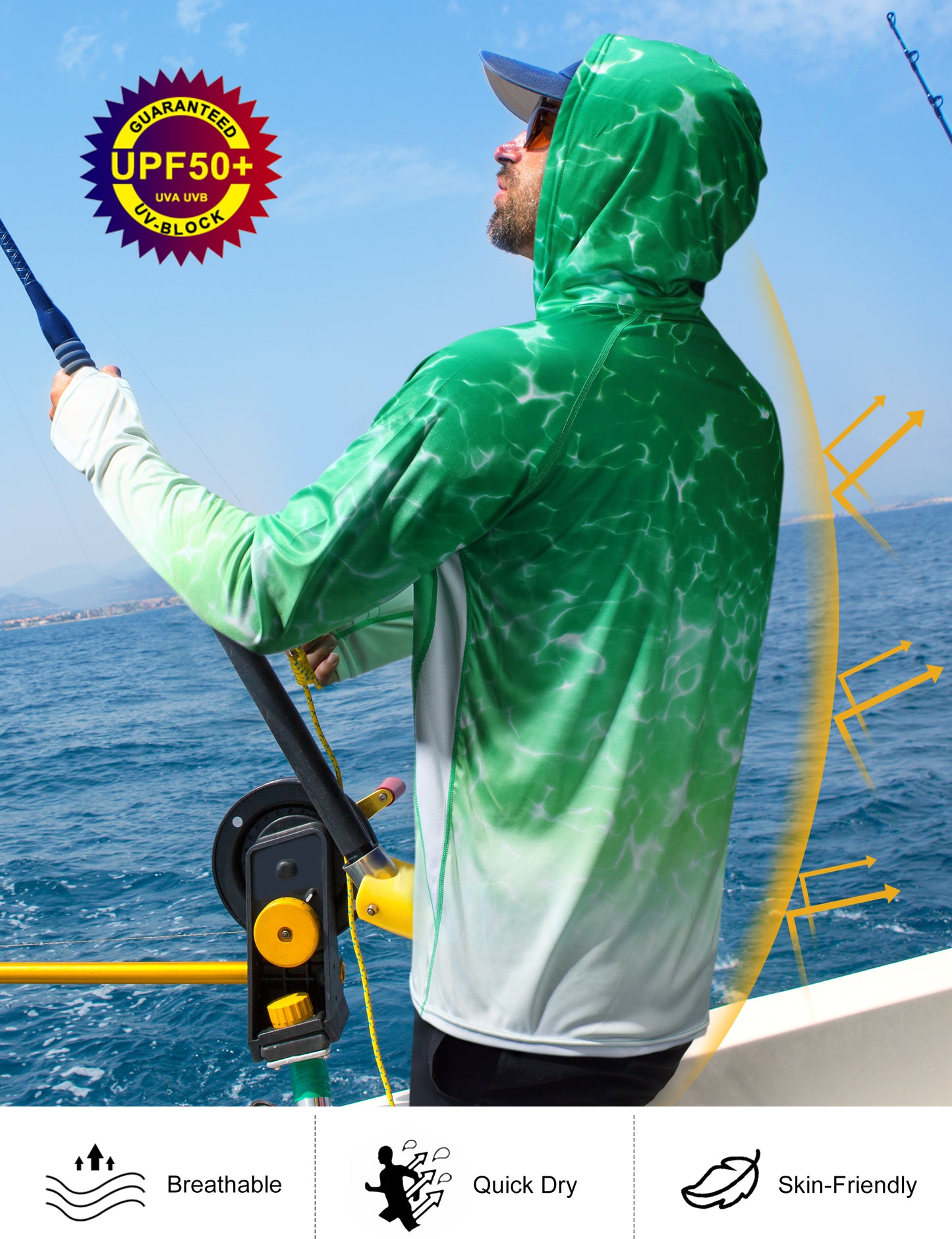 Roadbox Men's UPF 50+ Sun Protection Hoodie Shirts - Outdoor Fishing Long Sleeve Thumbholes T-Shirt Lightweight