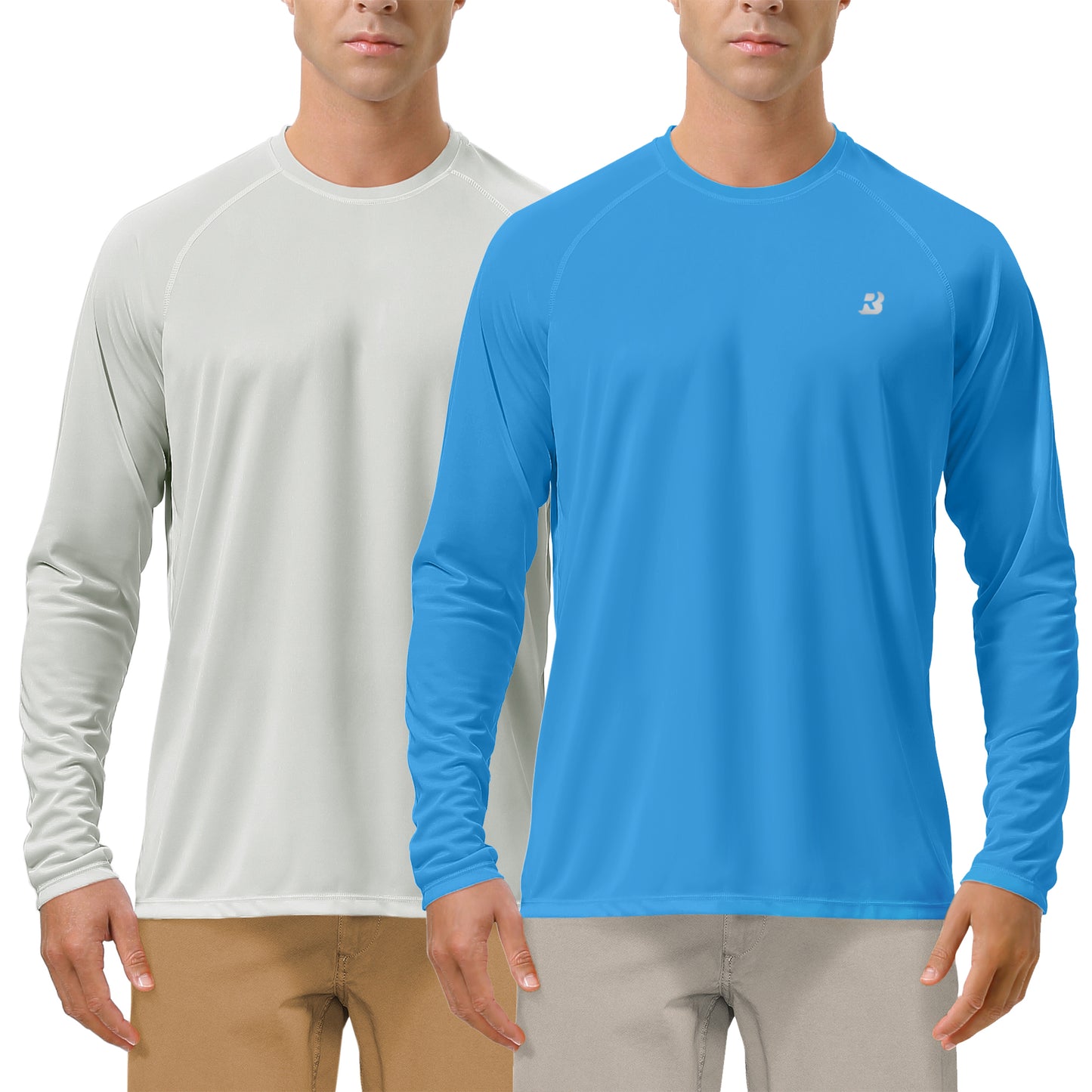 Roadbox Men's 2 Pack UV Sun Protection SPF UPF 50+ Long Sleeve Quick Dry Fishing Shirts Outdoor Rash Guard for Running Hiking Swimming