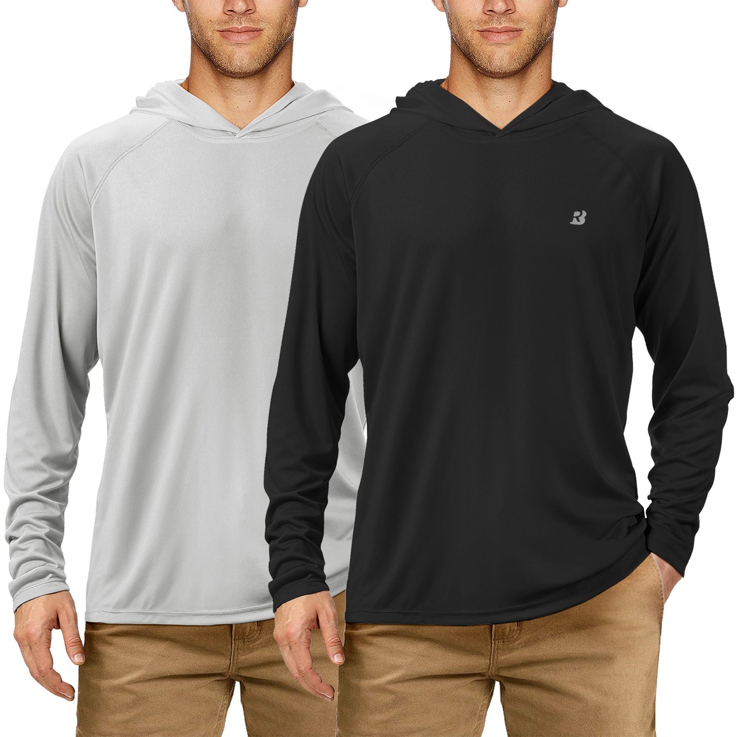 Roadbox 2 Pack UPF 50+ Fishing Shirts for Men Long Sleeve Sun Protection Hoodie Lightweight Outdoor UV Hiking Shirts