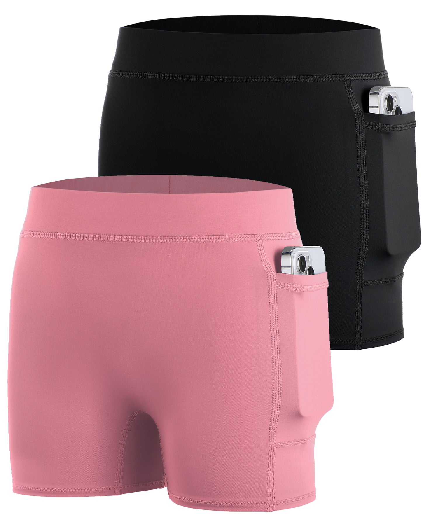 Roadbox Girls Volleyball Compression Shorts, Kids Spandex Biker Shorts with Pockets, Athletic Short for Yoga Gymnastics Dance