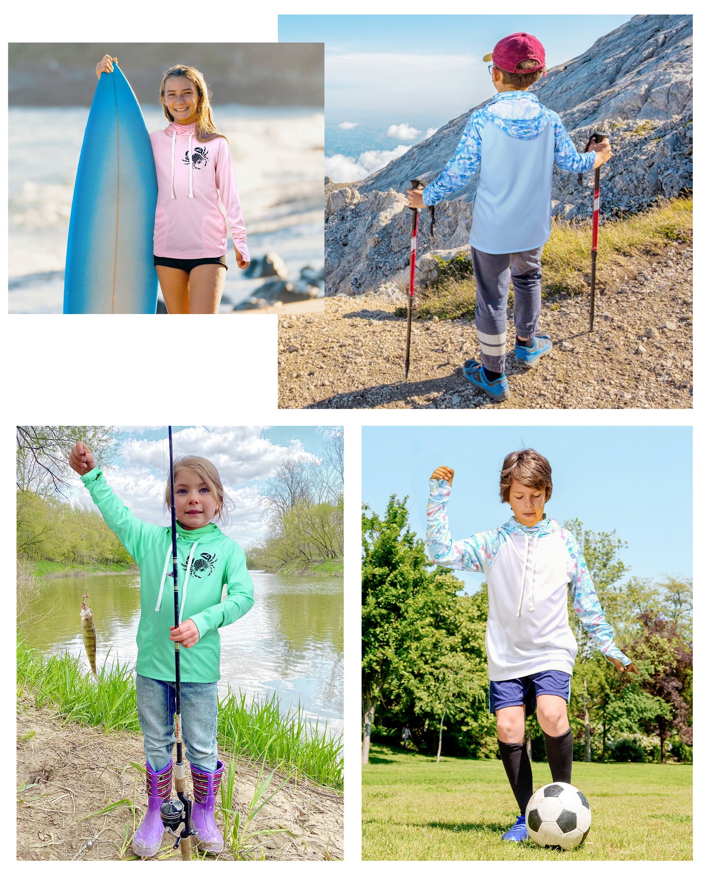 Roadbox Sun Shirts for Kids - Long Sleeve UPF50+ Sun Protection Shirts Hooded Swimsuits for Kids Fishing Surfing Hiking Outdoor Sports