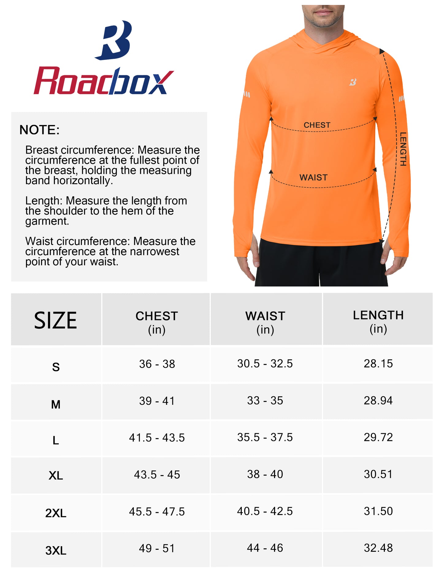 Roadbox Mens UPF 50+ Sun Protection Hoodie, UV Long Sleeve Fishing Shirts, Lightweight Swim Rash Guard for Outdoor Hiking
