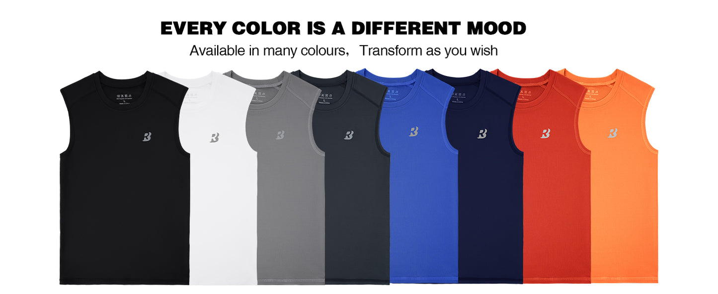 Roadbox Boys Sleeveless Compression Shirt, Youth Quick Dry Undershirt, Athletic Soft Tank Tops Sport Shirts for Basketball