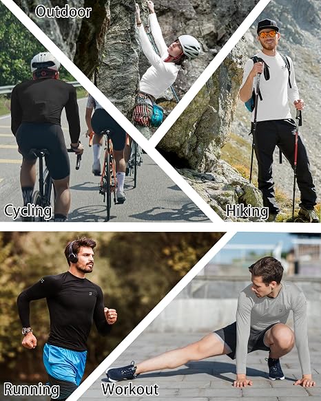 Roadbox Men's UPF 50+ Swim Rash Guard, Long Sleeve UV Sun Protection SPF Water Shirts Quick Dry for Outdoor Fishing Hiking