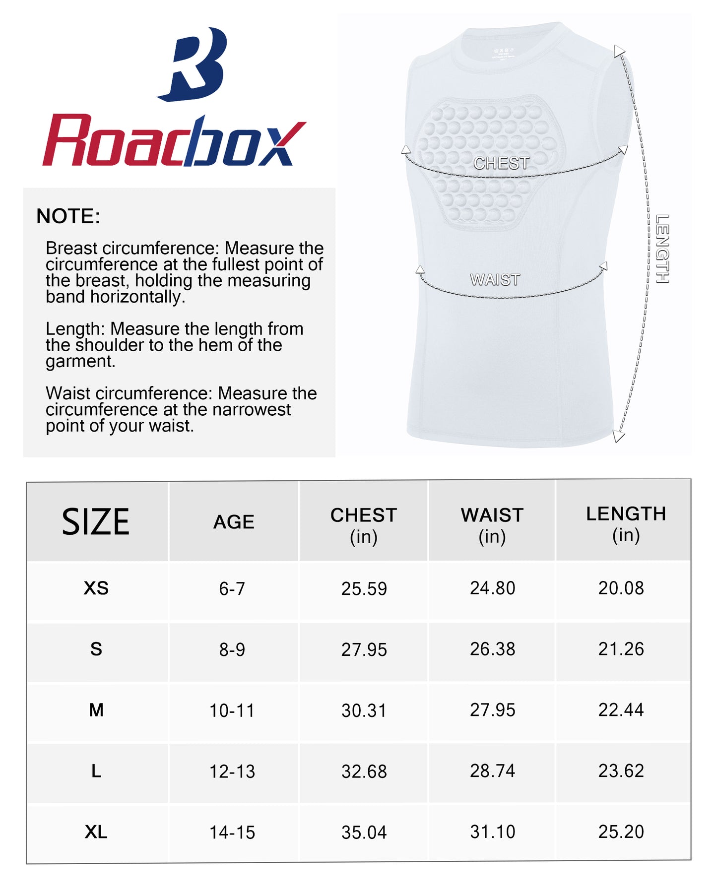 Roadbox Youth Baseball Chest Protector, Heart Guard Sternum Protection Padded Compression Shirt Softball Football Lacrosse