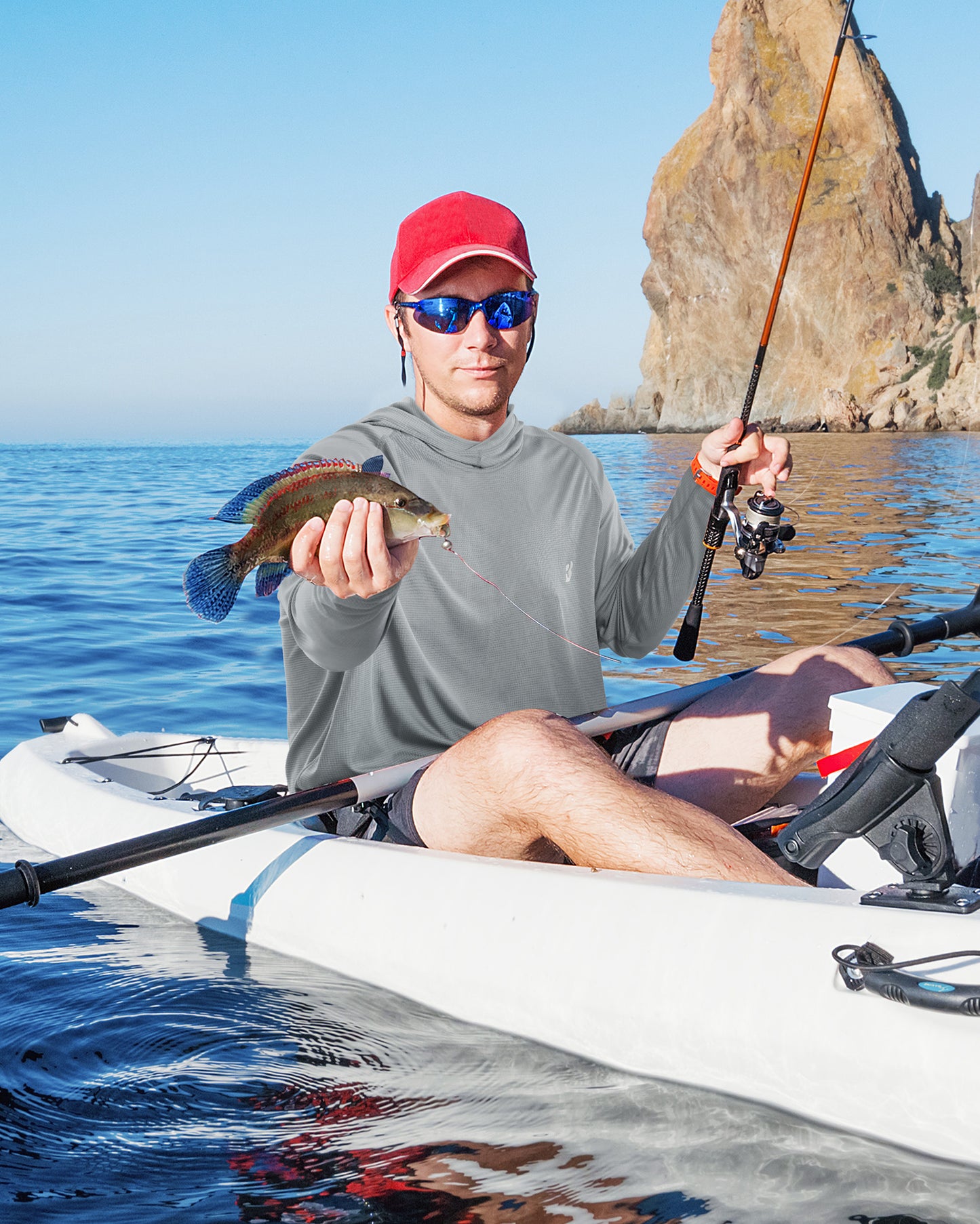 Roadbox Mens UPF 50+ Fishing Shirt, Long Sleeve UV Sun Protection Hoodies, Quick Dry Rash Guard for Hiking Outdoor Working