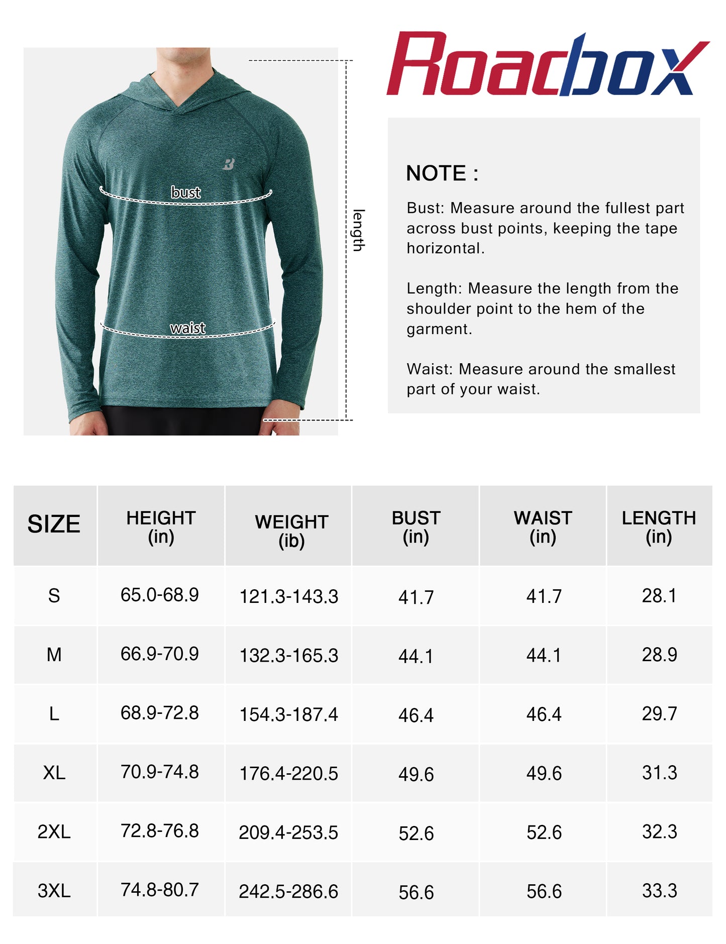 Roadbox Men's UPF 50+ Fishing Shirts, Long Sleeve UV Sun Protection SPF Hoodie, Quick Dry Swim Rash Guard for Outdoor Hiking