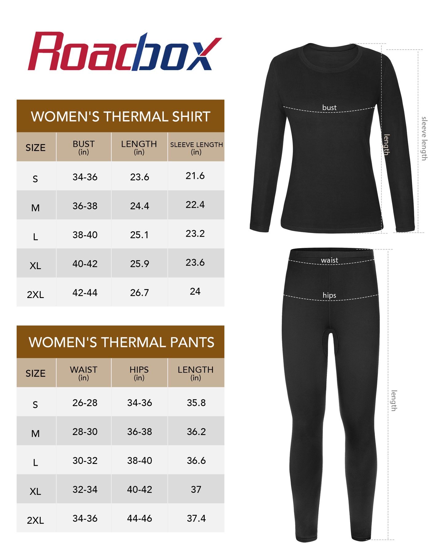Roadbox Thermal Underwear for Women - Long Johns Fleece Lined Top & Bottom Sets Skiing Base Layer Cold Weather Winter