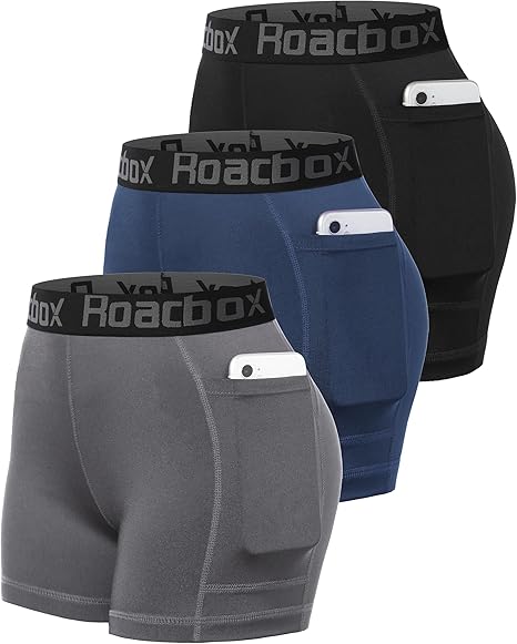 Roadbox Women's 5 inch Yoga Shorts with Pockets - UPF 30+ Sun UV Protection Workout Gym Spandex Compression Shorts for Volleyball