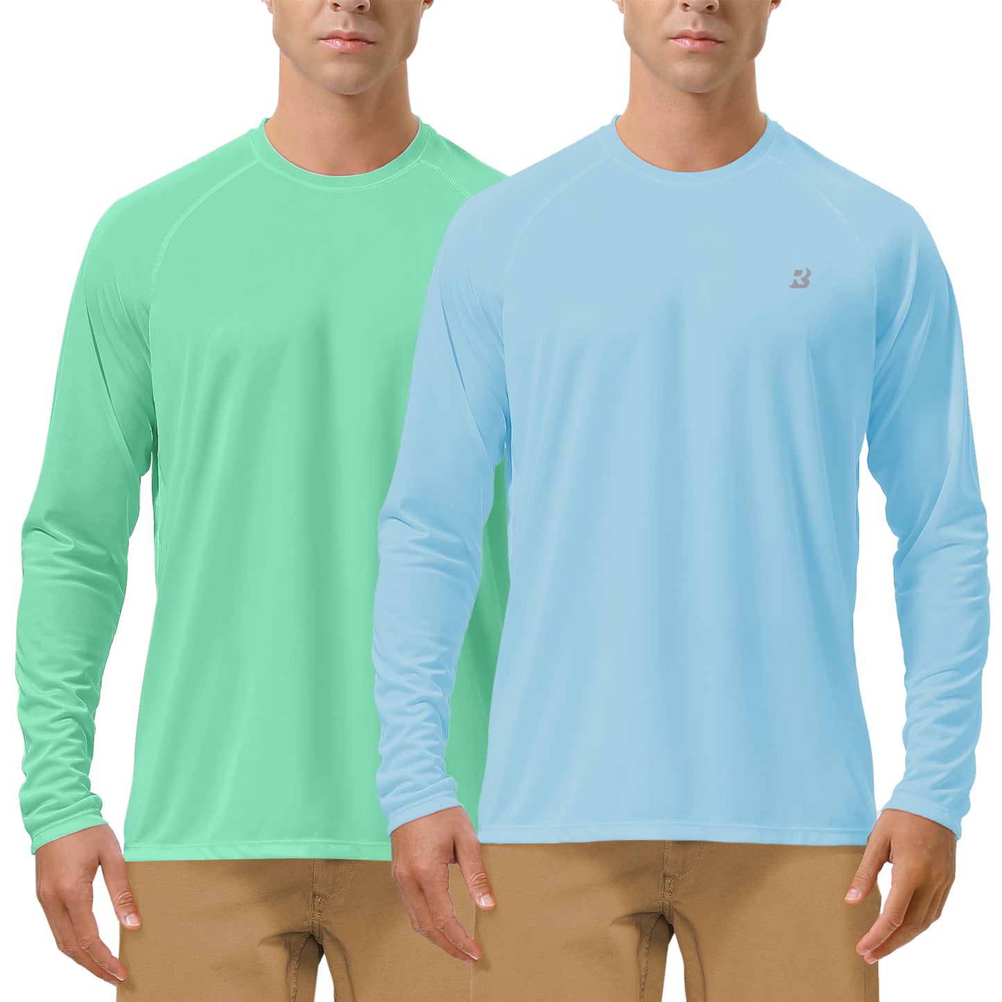 Roadbox Men's 2 Pack UV Sun Protection SPF UPF 50+ Long Sleeve Quick Dry Fishing Shirts Outdoor Rash Guard for Running Hiking Swimming